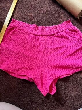 Women's High-Waist Hot Pink Textured Gauze Shorts